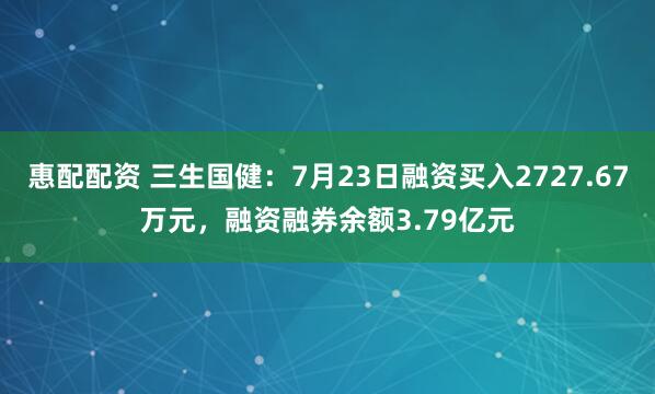 惠配配资 三生国健：7月23日融资买入2727.67万元，融资融券余额3.79亿元