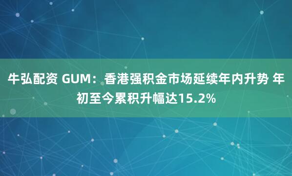 牛弘配资 GUM：香港强积金市场延续年内升势 年初至今累积升幅达15.2%